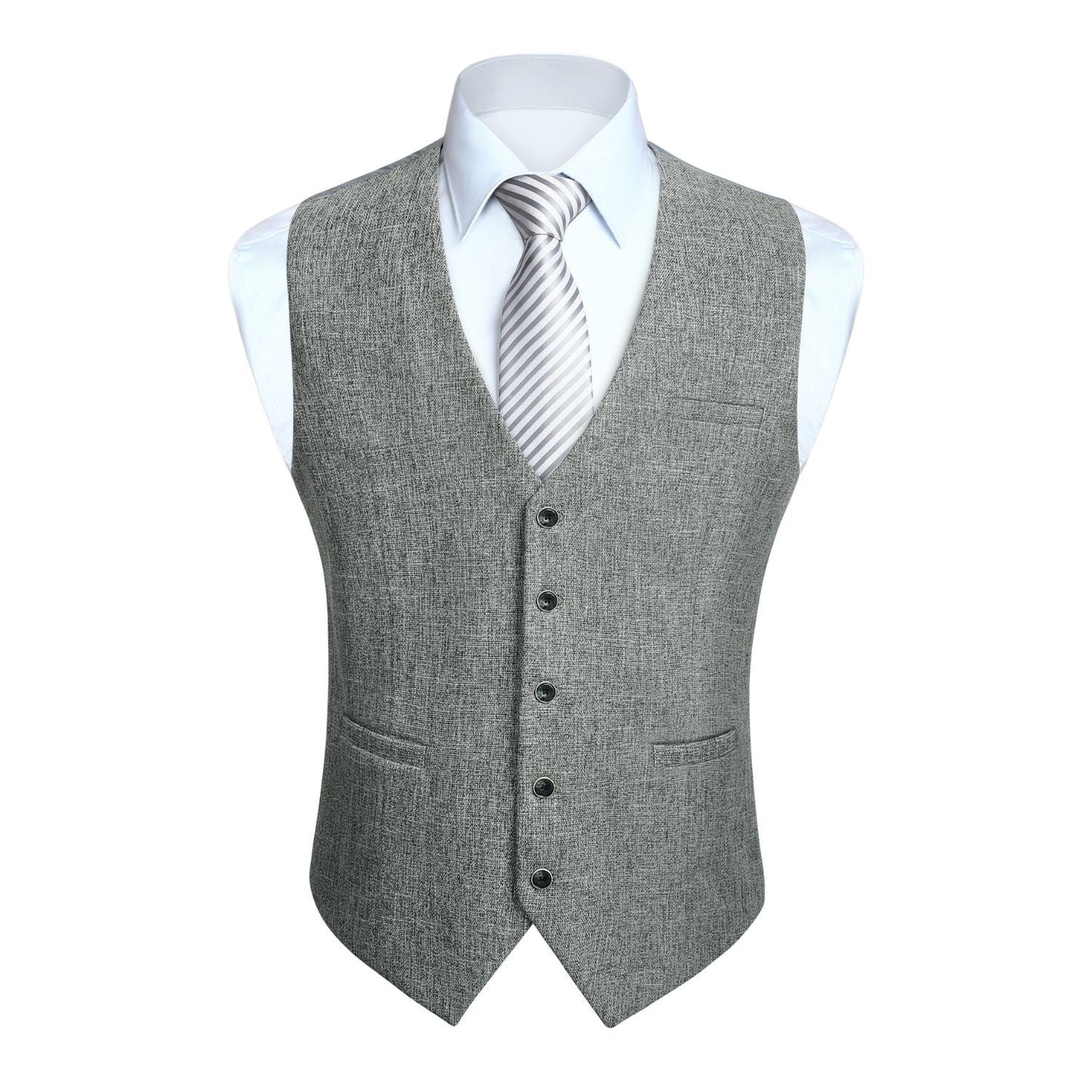 Hisdern Men's Light Grey Satin Suit Vest Formal Wear