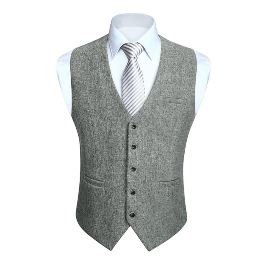 Hisdern Men's Light Grey Satin Suit Vest Formal Wear