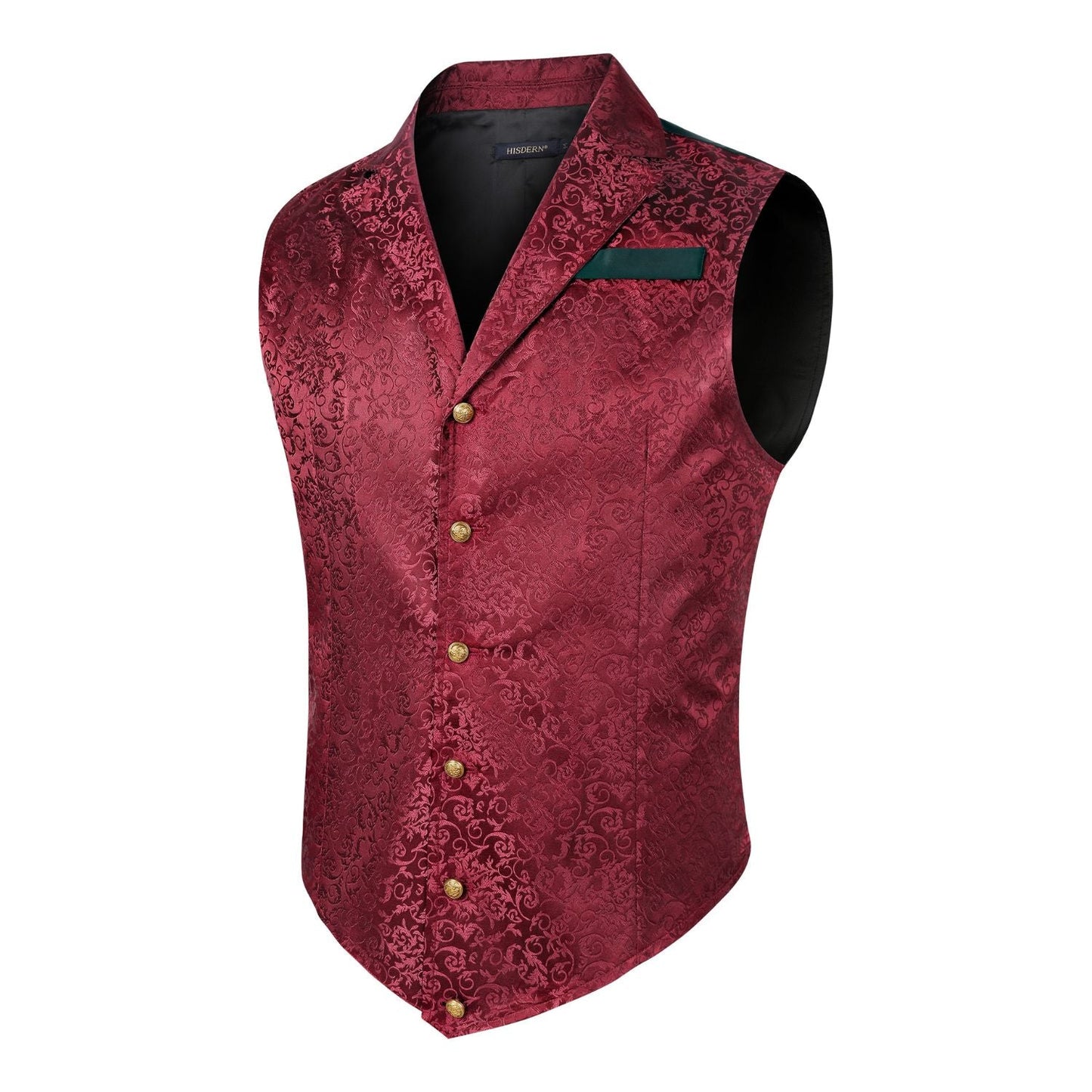 Hisdern Gothic Men's Formal Vest Burgundy Lapel Party Coat