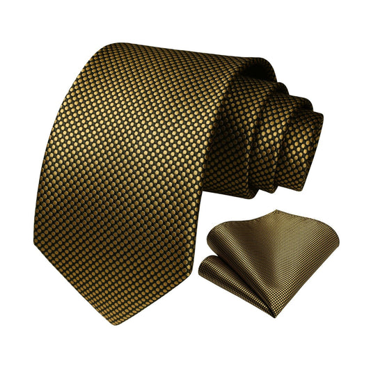 Hisdern Gold Polka Dot Print Tie Set For Formal Events