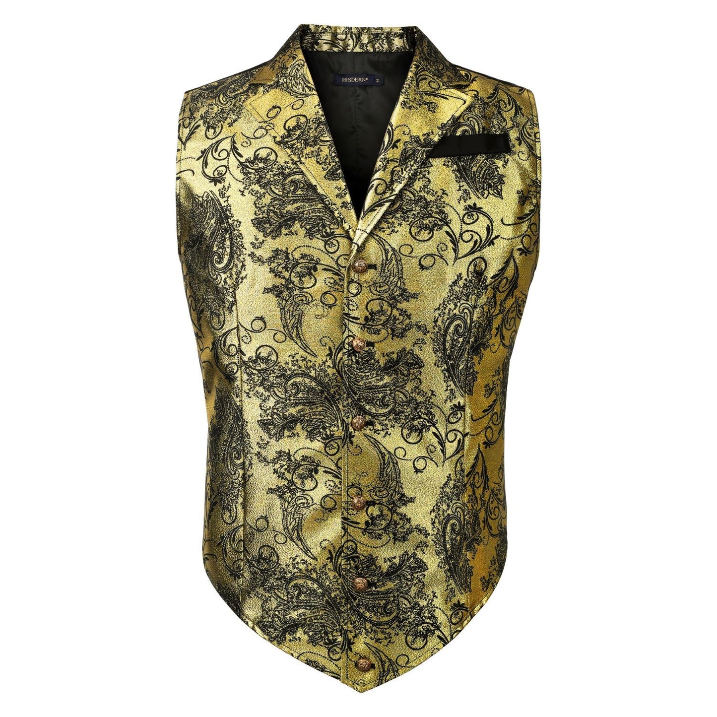 Hisdern Gothic Men's Formal Vest Gold Black Lapel Party Coat