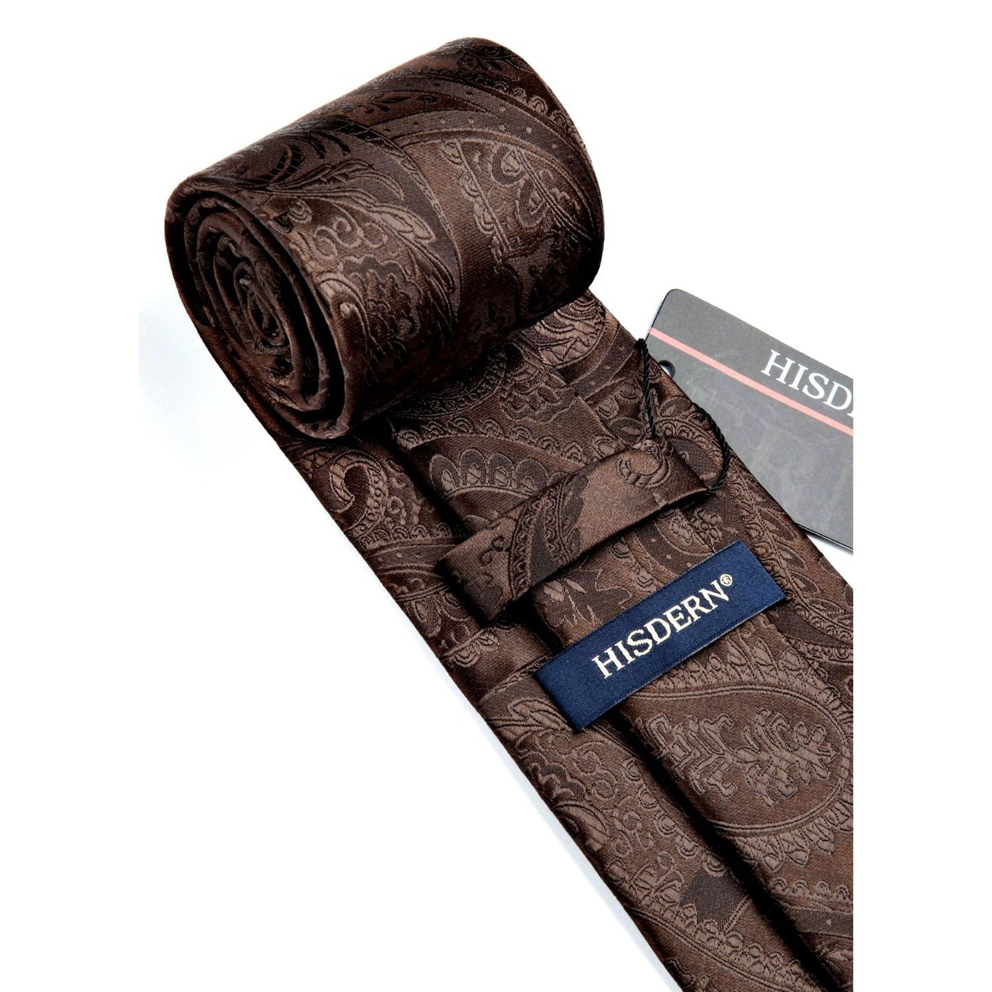 Hisdern Cocoa Brown Paisley Tie Set For Formal Wear