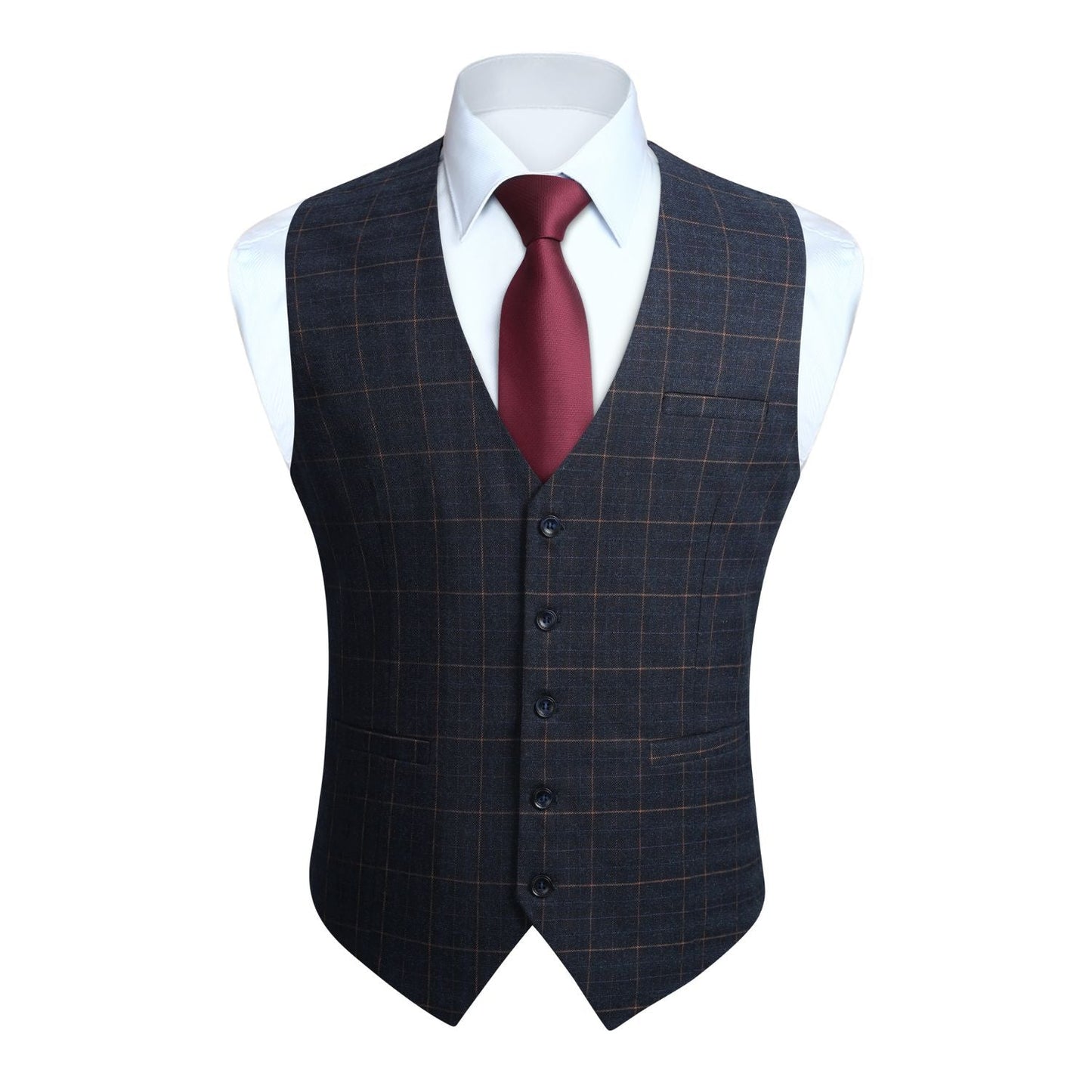 Hisdern Men's Charcoal Plaid Wedding Vest For Skinny Guys