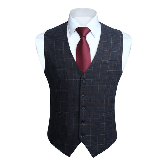 Hisdern Men's Charcoal Plaid Wedding Vest For Skinny Guys