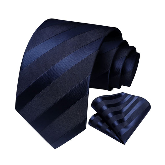 Hisdern Navy Blue Striped Business Tie Set