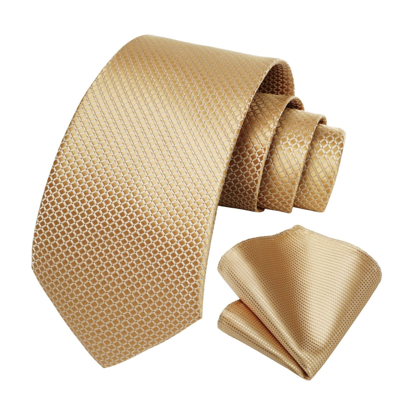 Hisdern Champagne Plaid Pocket Square With Matching Tie