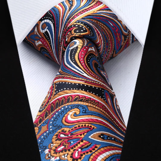 Hisdern Orange Navy Blue Paisley Tie Set For Groomsmen