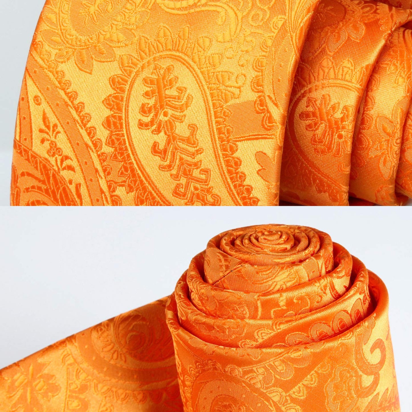 Hisdern Orange Paisley Tie Set For Groomsmen