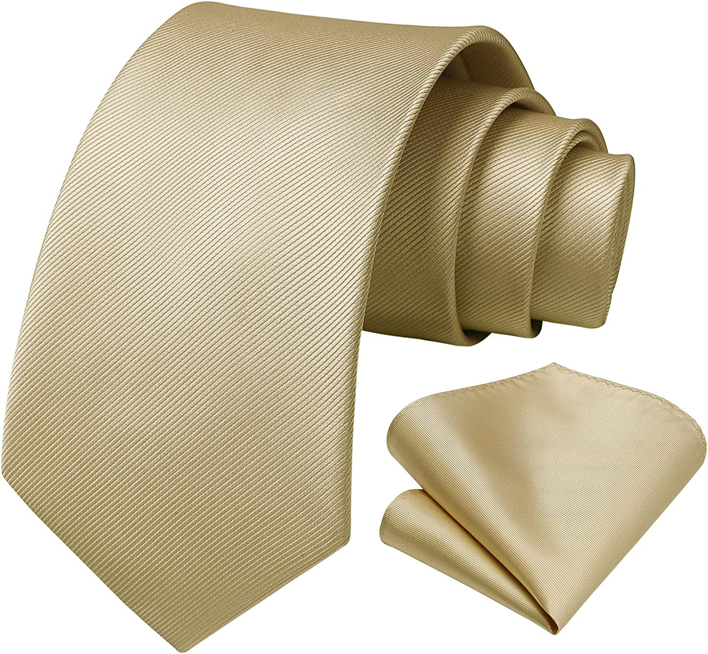 Hisdern Champagne Beige Solid Men’s Tie Set for Formal & Wedding