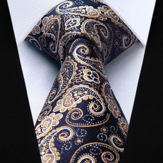 Hisdern Gold Navy Blue Floral Wedding Accessories Set