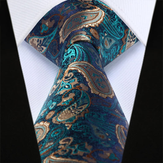 Hisdern Green Gold Paisley Tie Set For Groomsmen