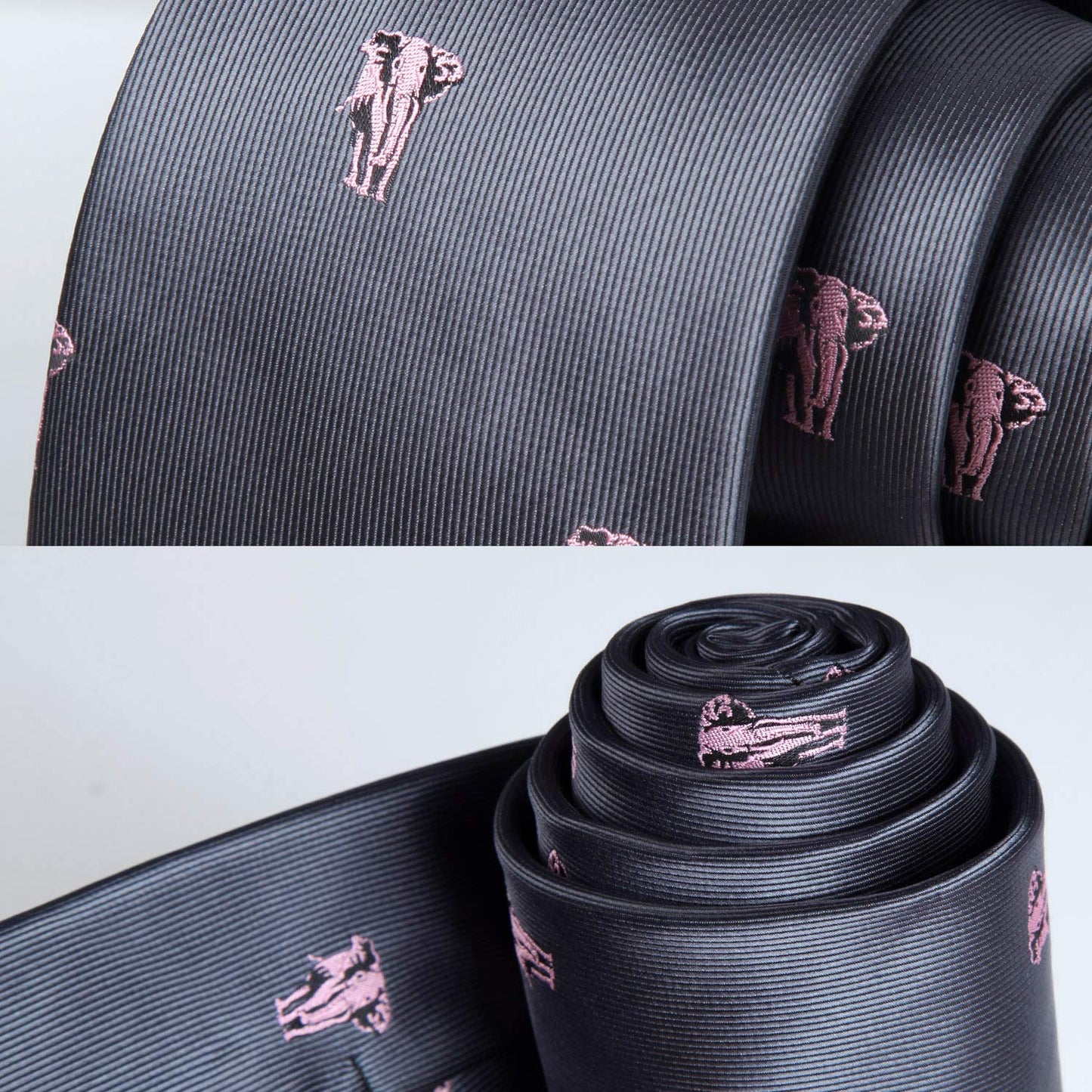 Hisdern Grey Elephant Print Men's Suit Tie Set
