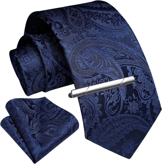 Hisdern Navy Blue Paisley Wedding Accessories Set with Clip