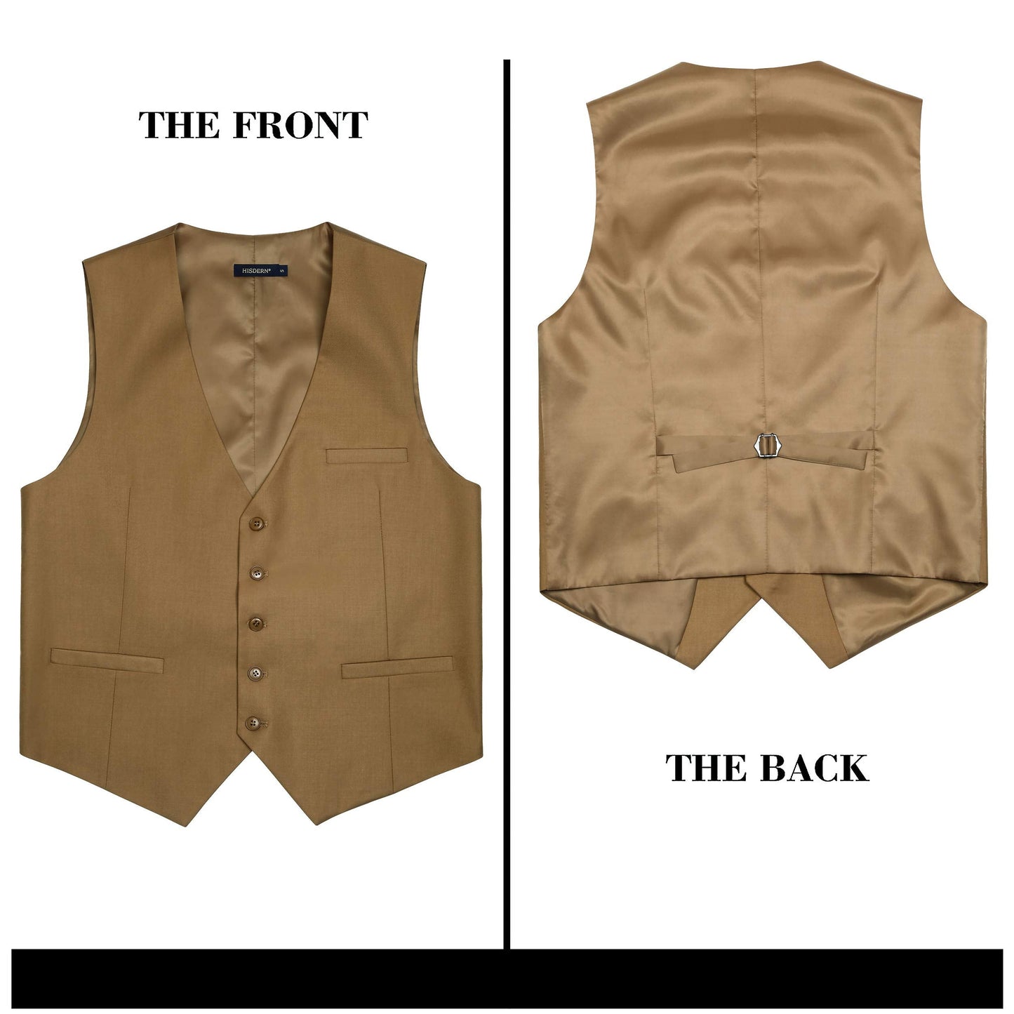 Hisdern Men's Khaki Satin Suit Vest Formal Wear