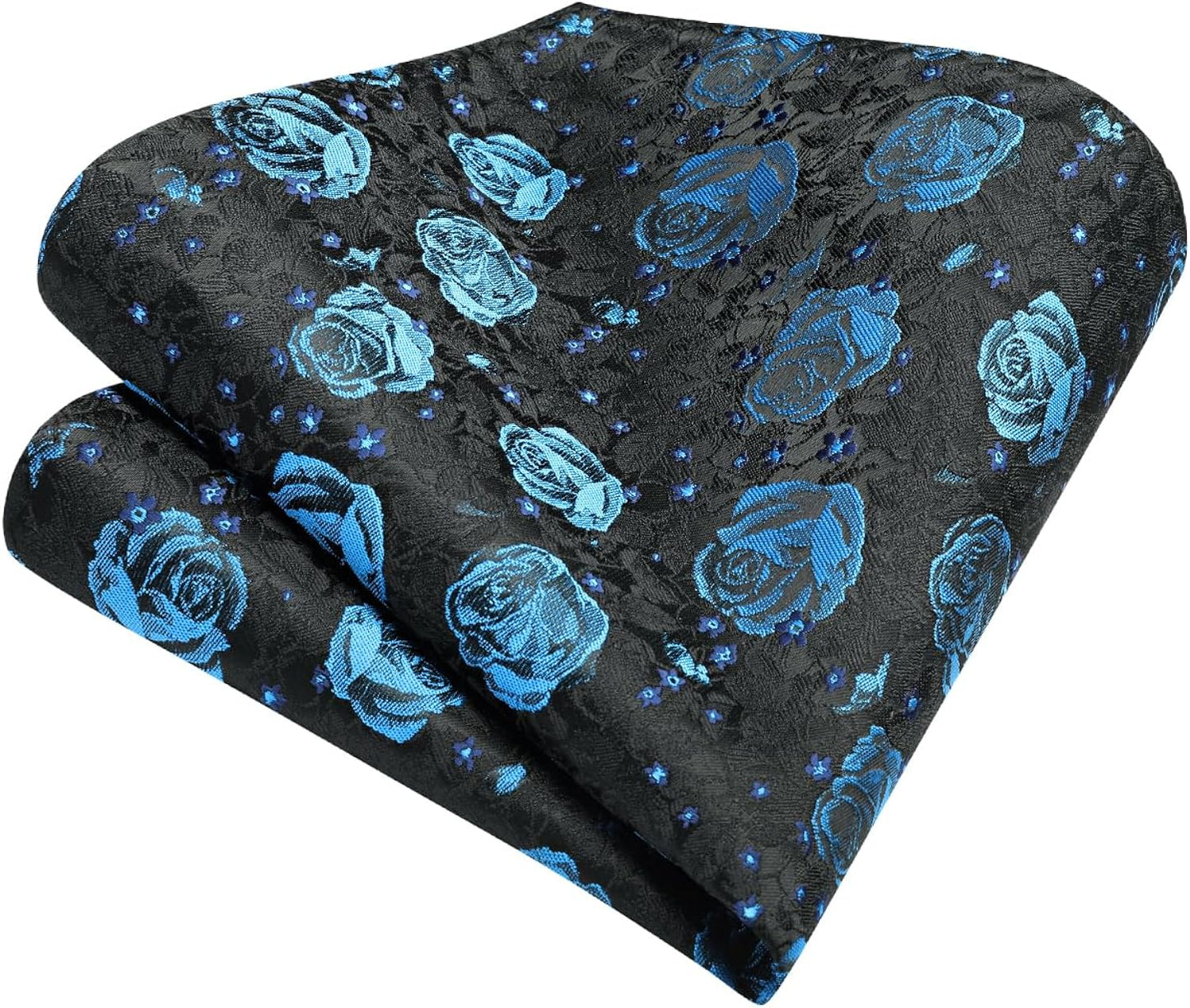 Hisdern Navy Blue Floral Wedding Tie Set with Cufflinks