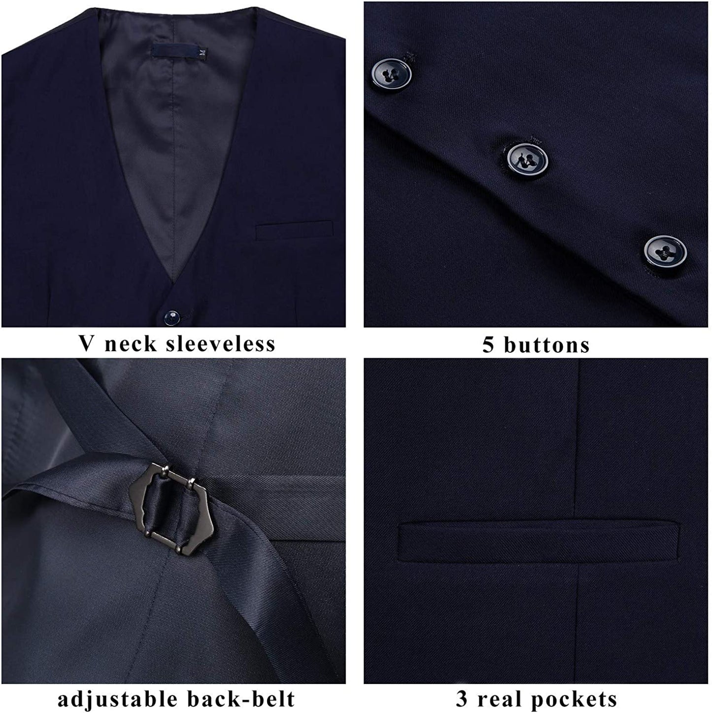 Hisdern Men's Navy Blue Satin Suit Vest Formal Wear
