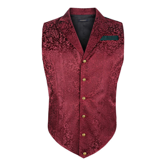 Hisdern Gothic Men's Formal Vest Burgundy Lapel Party Coat