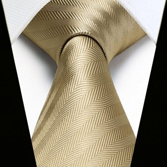 Hisdern Champagne Gold Plaid Wedding Business Tie Set