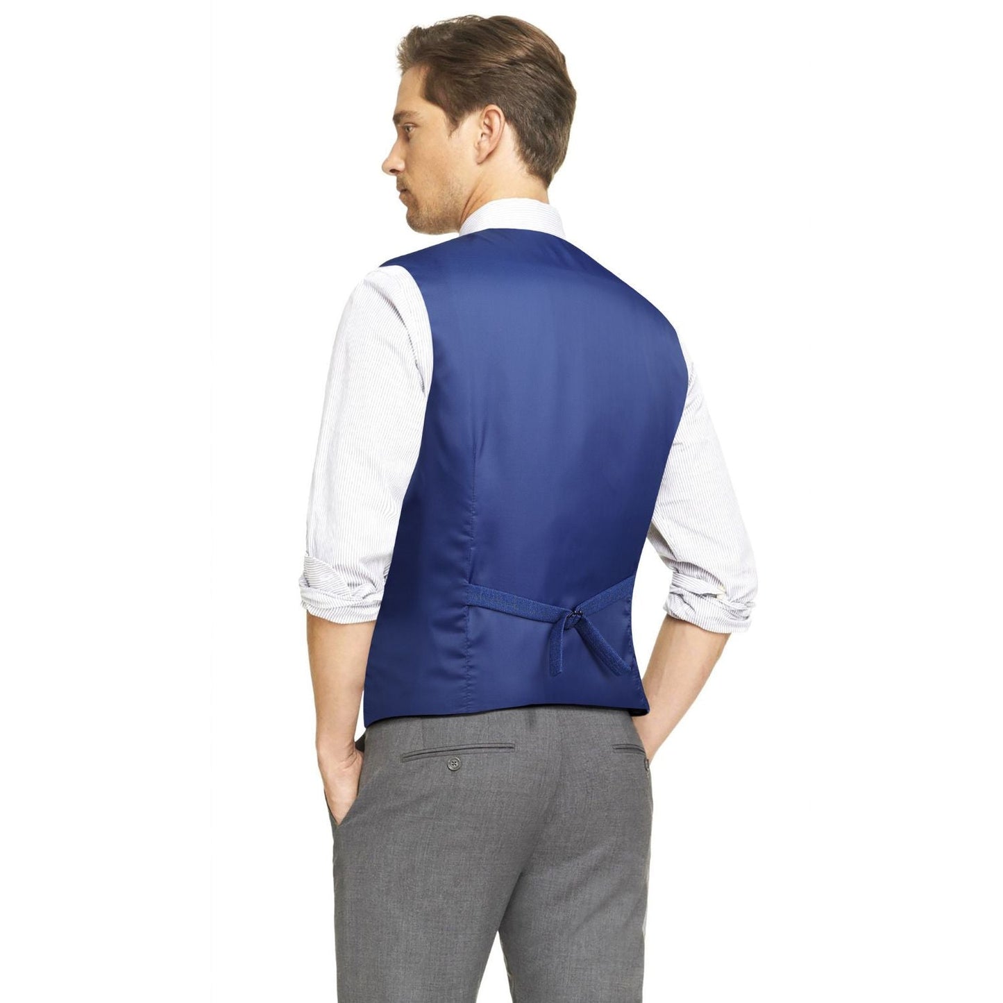 Hisdern Men's Royal Blue Plaid Slim Suit Vest Formal Wear