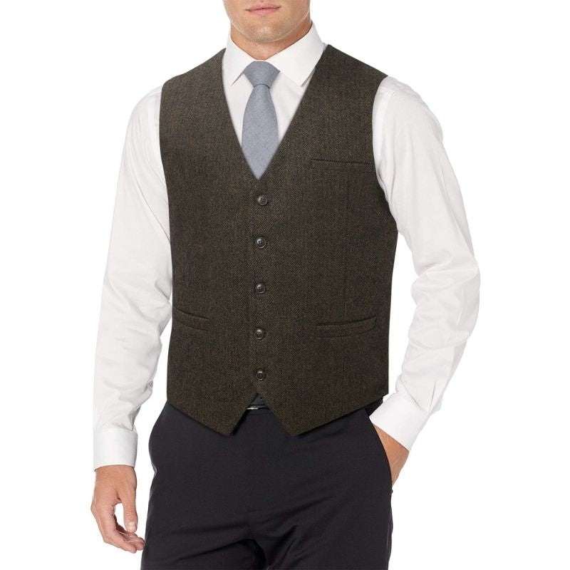 Hisdern Men's Khaki Satin Suit Vest Formal Wear