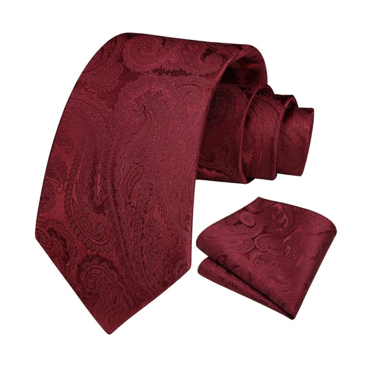 Hisdern Burgundy Paisley Tie Set For Groomsmen