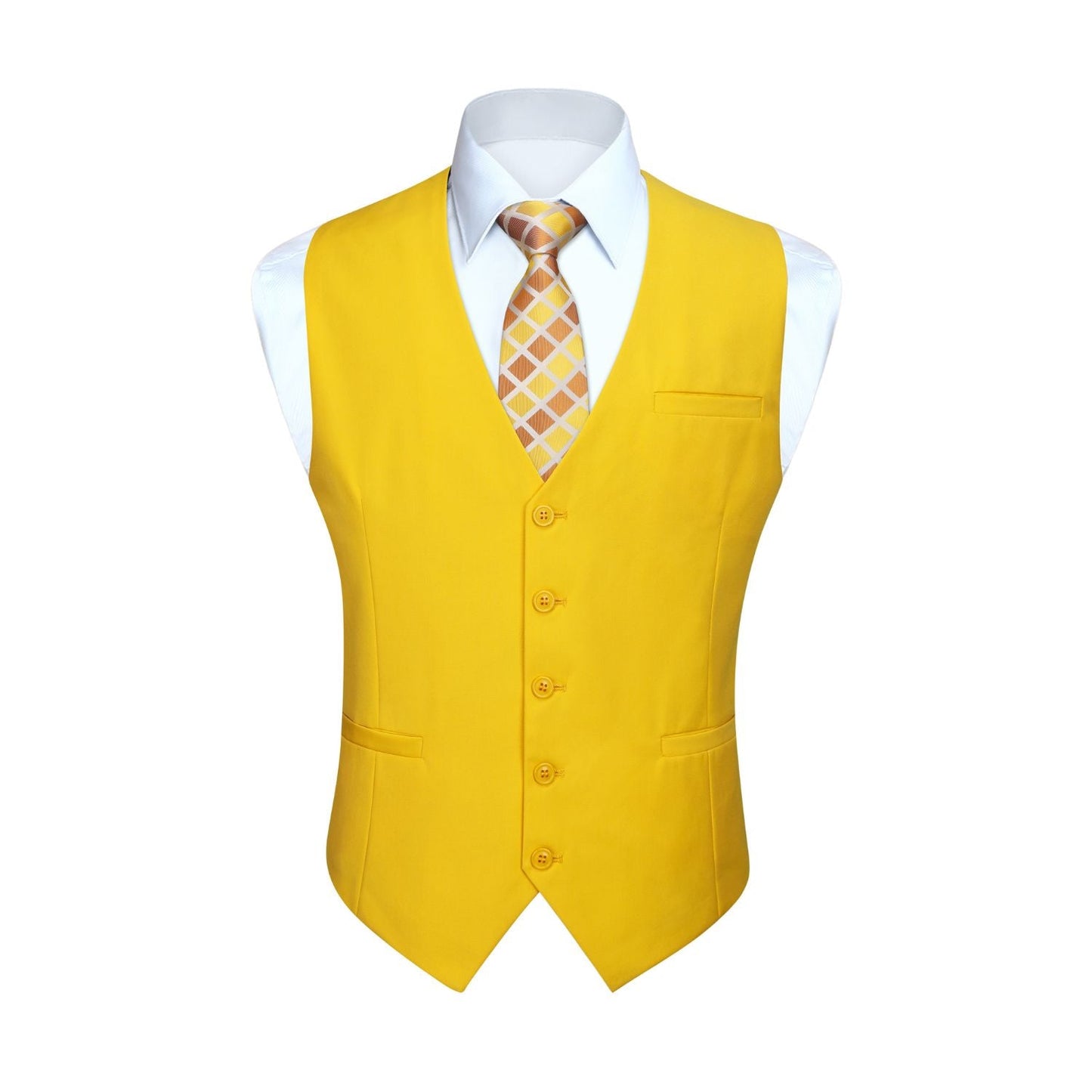 Hisdern Men's Yellow Satin Suit Vest Formal Wear