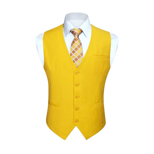 Hisdern Men's Yellow Satin Suit Vest Formal Wear