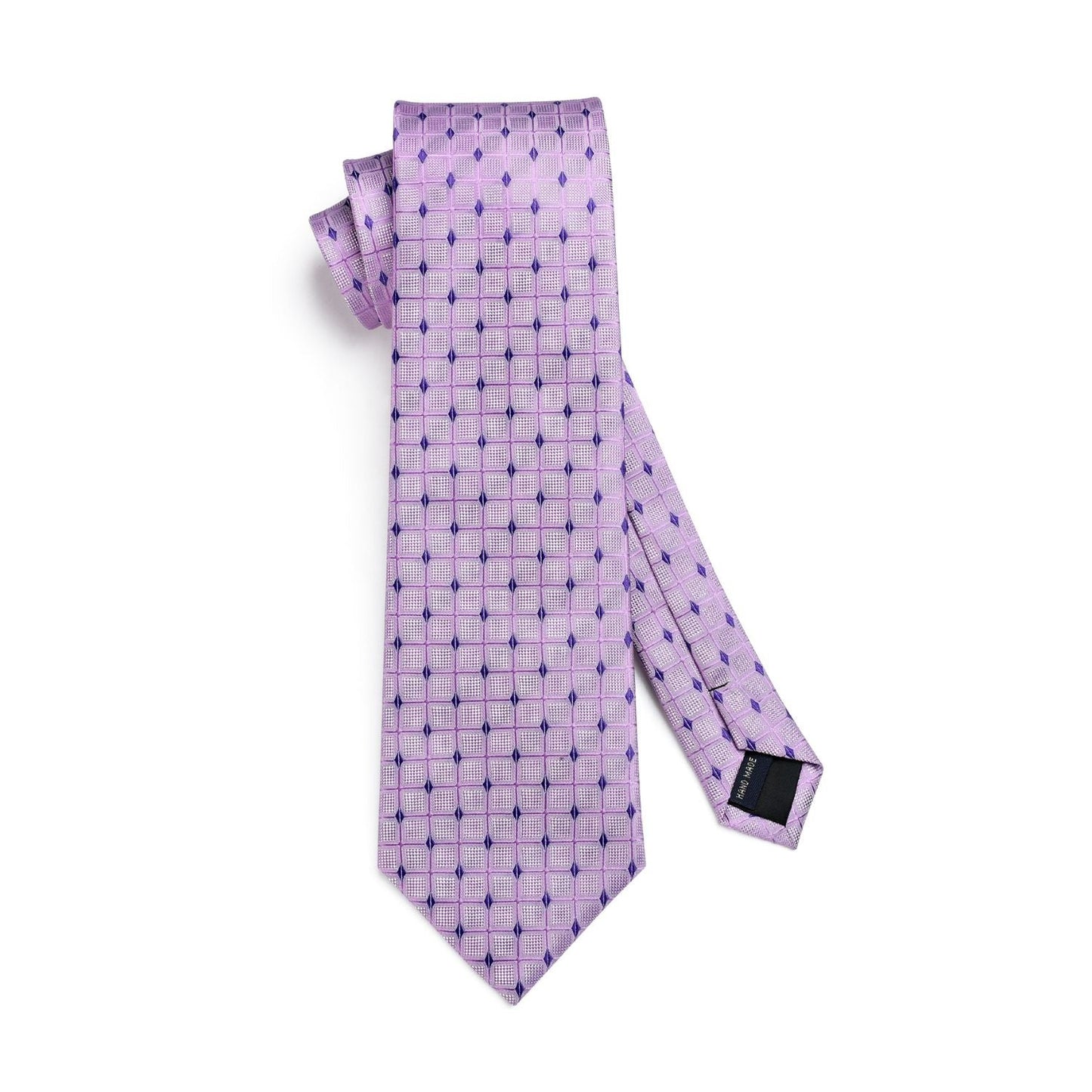 Hisdern Purple Plaid Pocket Square With Matching Tie