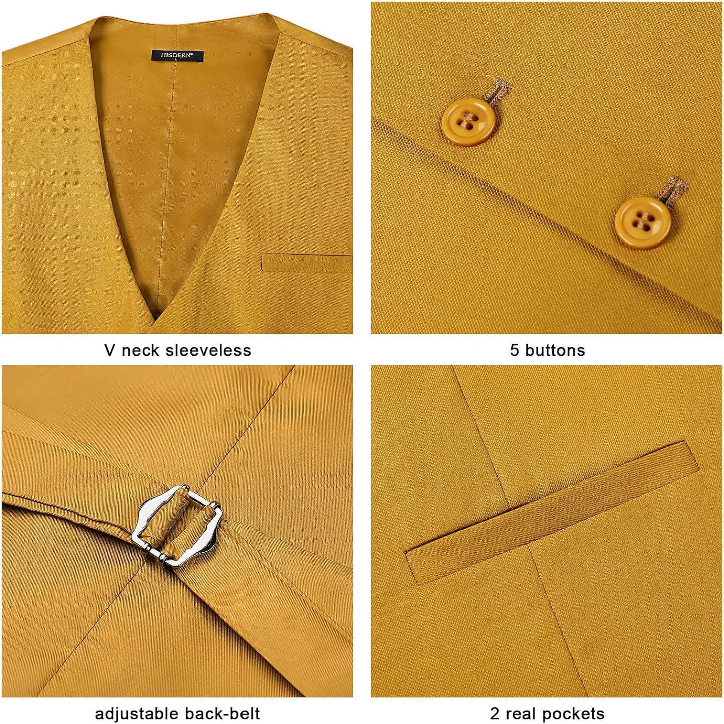 Hisdern Men's Gold Satin Suit Vest Formal Wear