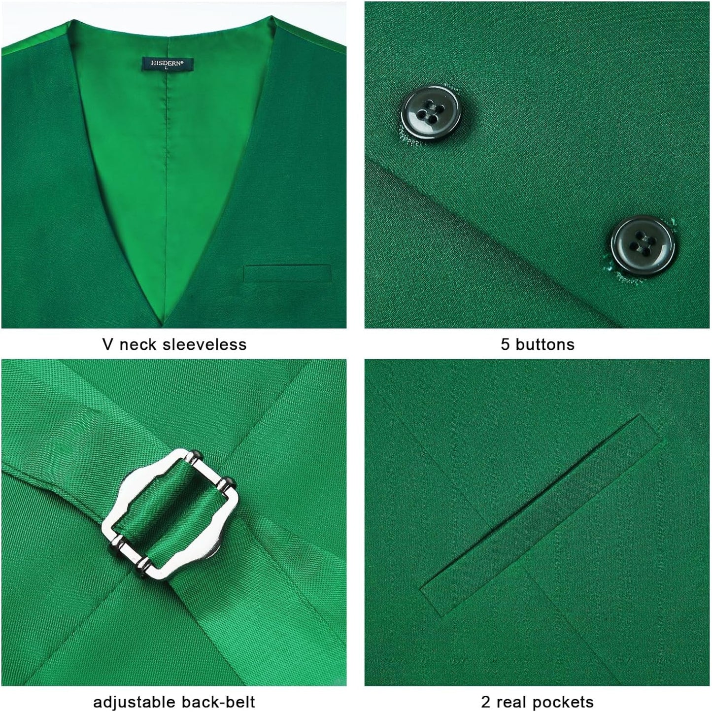 Hisdern Men's Green Satin Suit Vest Formal Wear