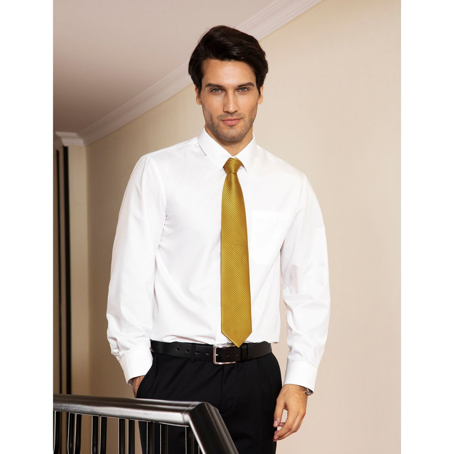 Hisdern Gold Plaid Business Tie Set