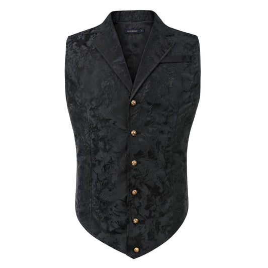Hisdern Gothic Men's Formal Vest Black Lapel Party Coat
