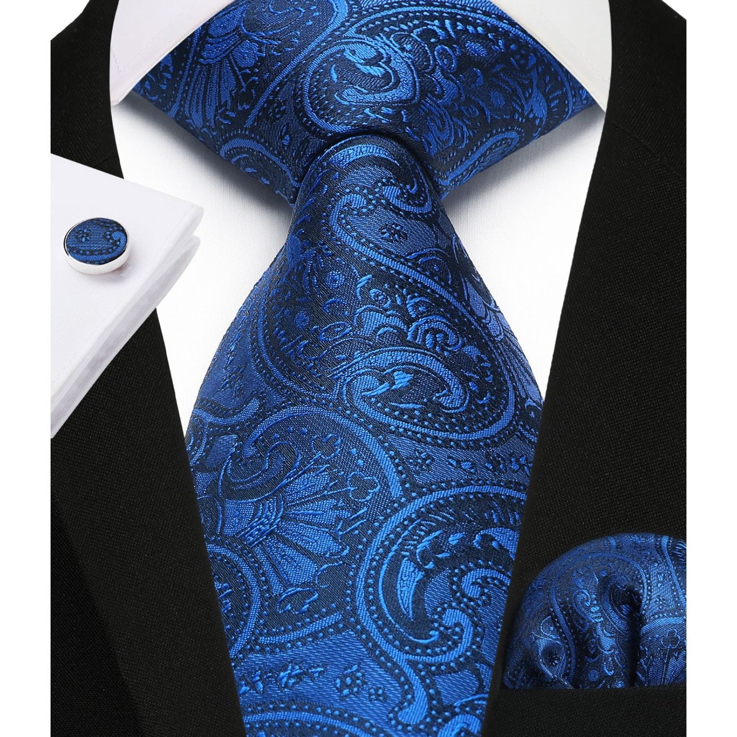 Hisdern Men's Royal Blue Paisley Vest Tie Set For Weddings