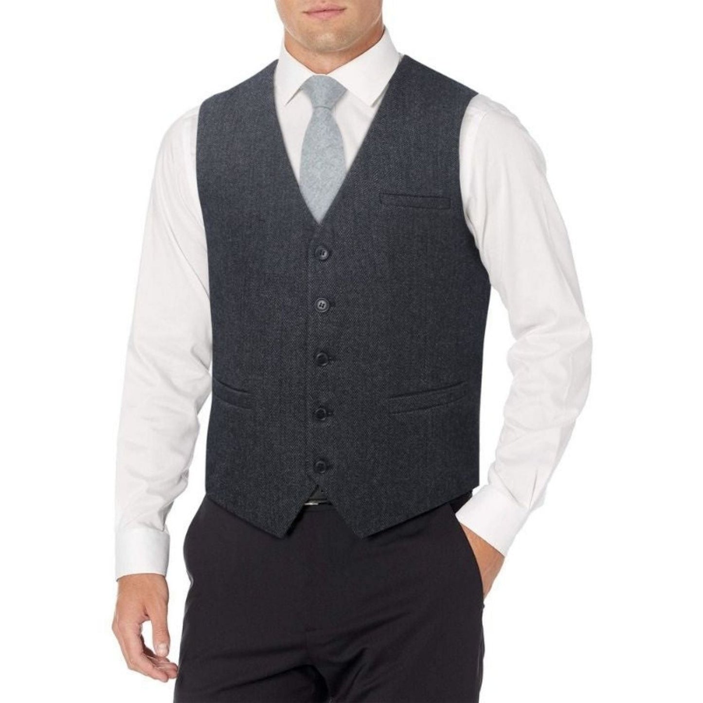 Hisdern Men's Charcoal Wool Blend Suit Vest Formal Wear