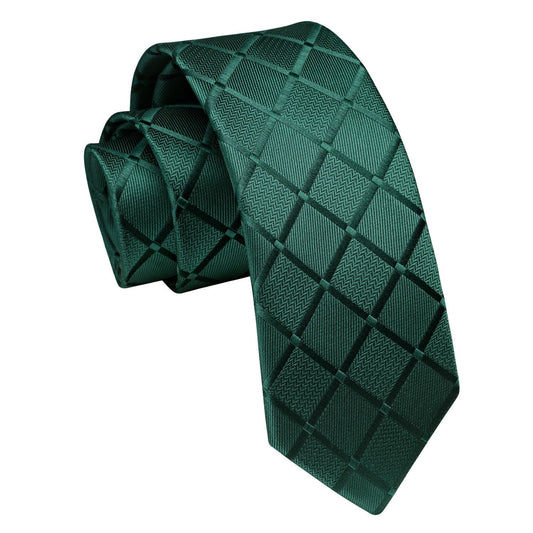 Hisdern Plaid Print Skinny Tie Slim 2.17'' Formal Green Wedding Tie