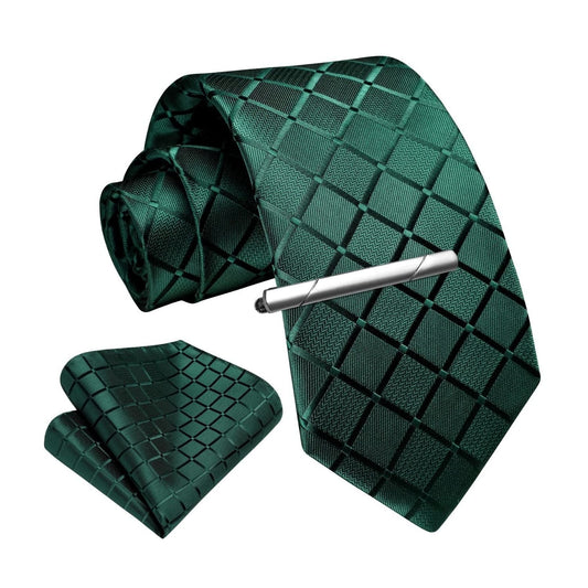 Hisdern Dark Green Plaid Wedding Accessories Set With Clip