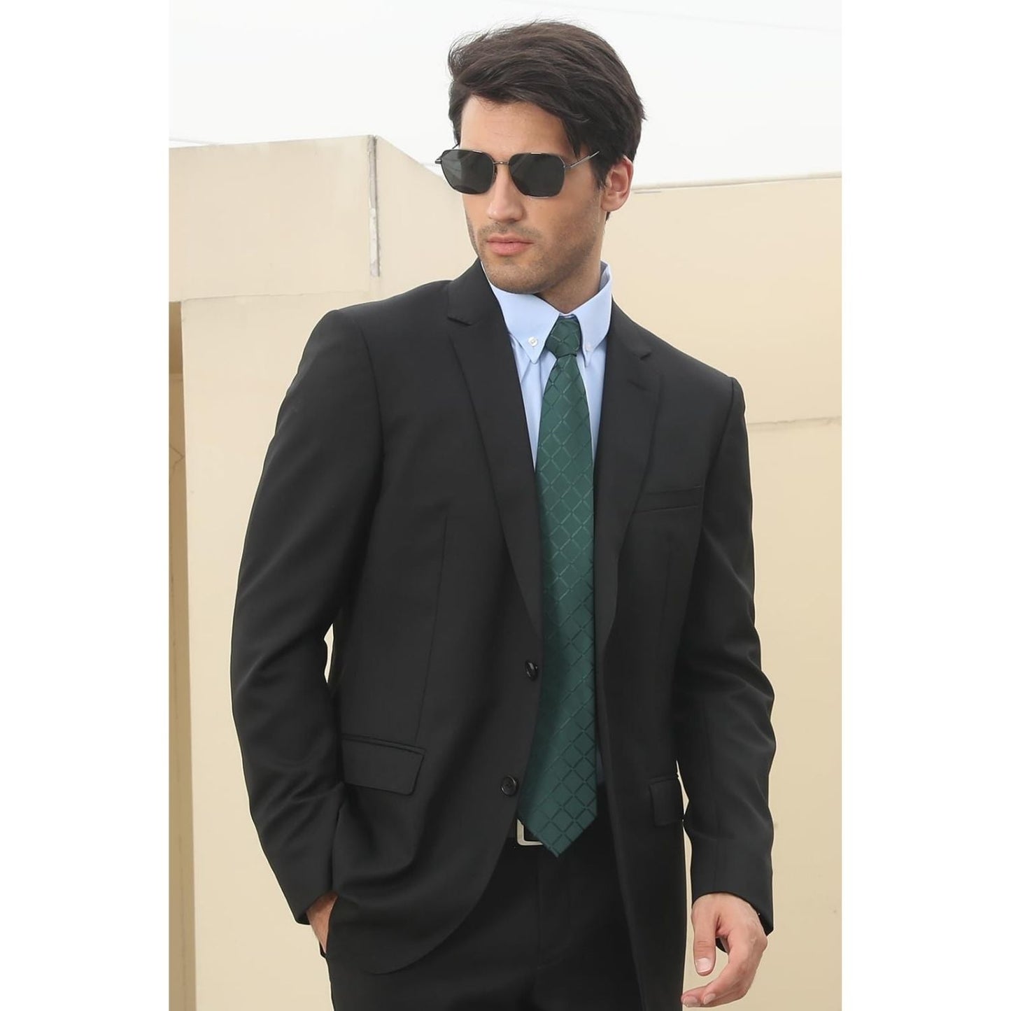 Hisdern Dark Green Plaid Wedding Accessories Set With Clip