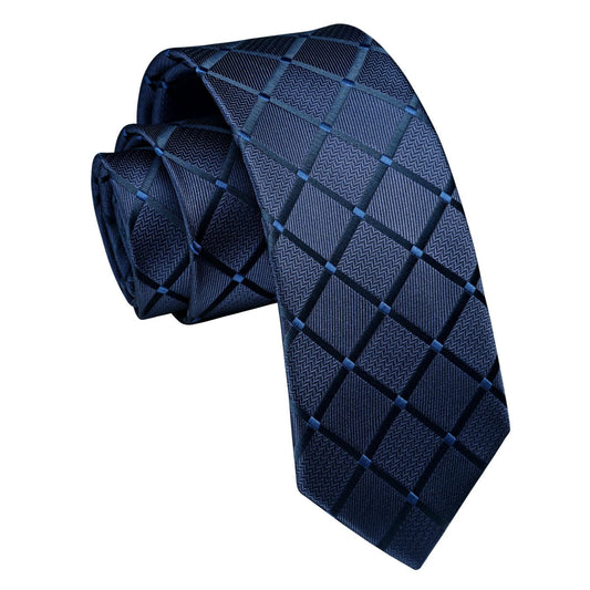 Hisdern Plaid Print Skinny Tie Slim 2.17'' Formal Navy Blue Wedding Tie