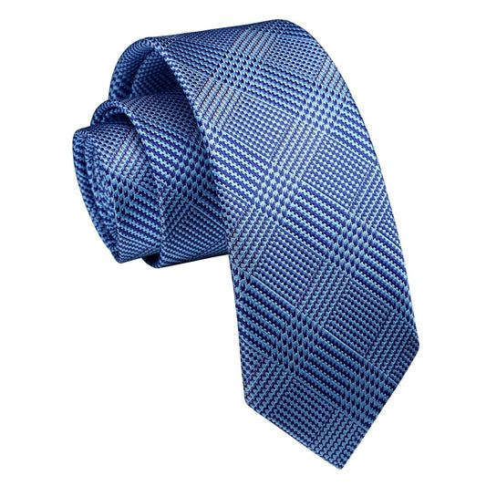 Hisdern Plaid Print Skinny Tie Slim 2.17'' Formal Blue Wedding Tie