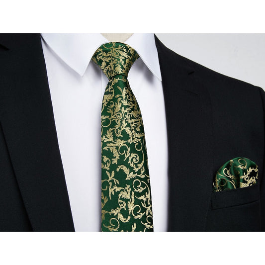 Hisdern Green Paisley Tie Set For Formal Wear