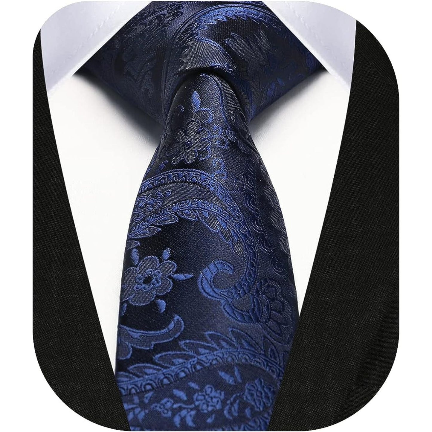 Hisdern Paisley Print Skinny Tie Slim 2.17'' Formal Navy Blue Wedding Tie