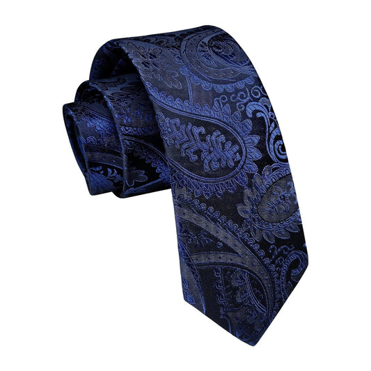 Hisdern Paisley Print Skinny Tie Slim 2.17'' Formal Navy Blue Wedding Tie