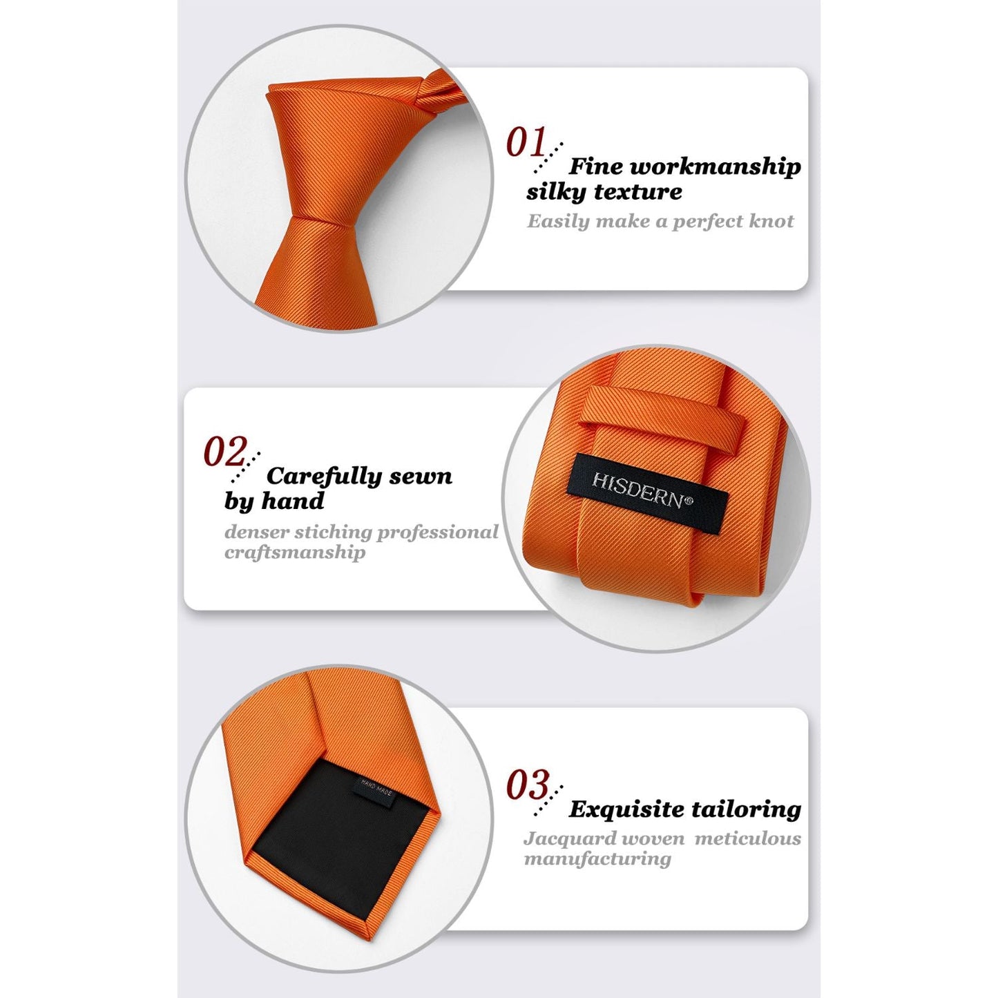 Hisdern Orange Solid Men’s Tie Set for Formal & Wedding