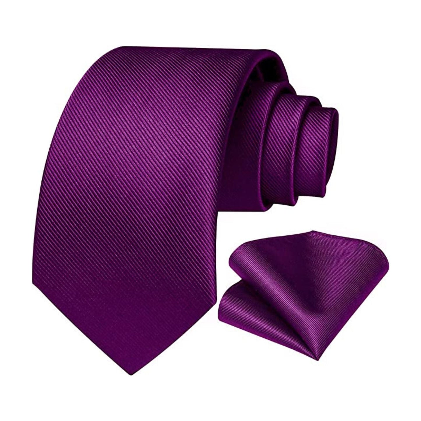 Hisdern Eggplant Purple Solid Men’s Tie Set for Formal & Wedding