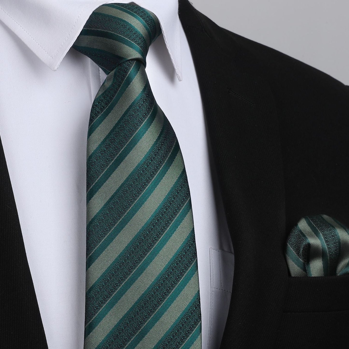 Hisdern Green Striped Business Accessories Set with Cufflinks