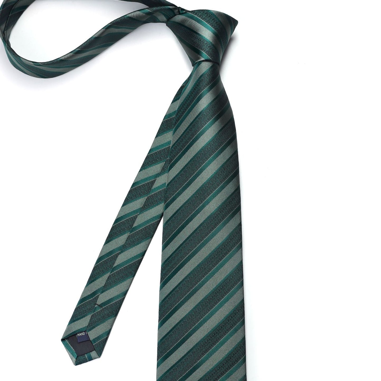 Hisdern Green Striped Business Accessories Set with Cufflinks