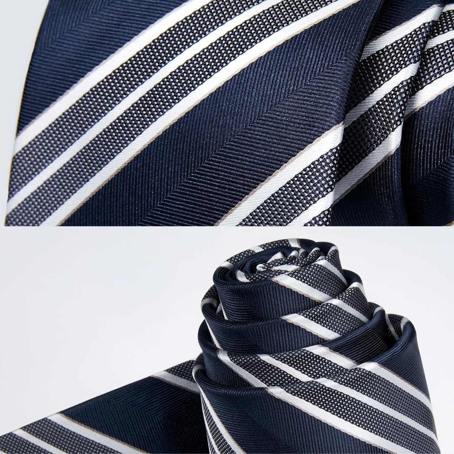 Hisdern Navy White Striped Business Tie Set
