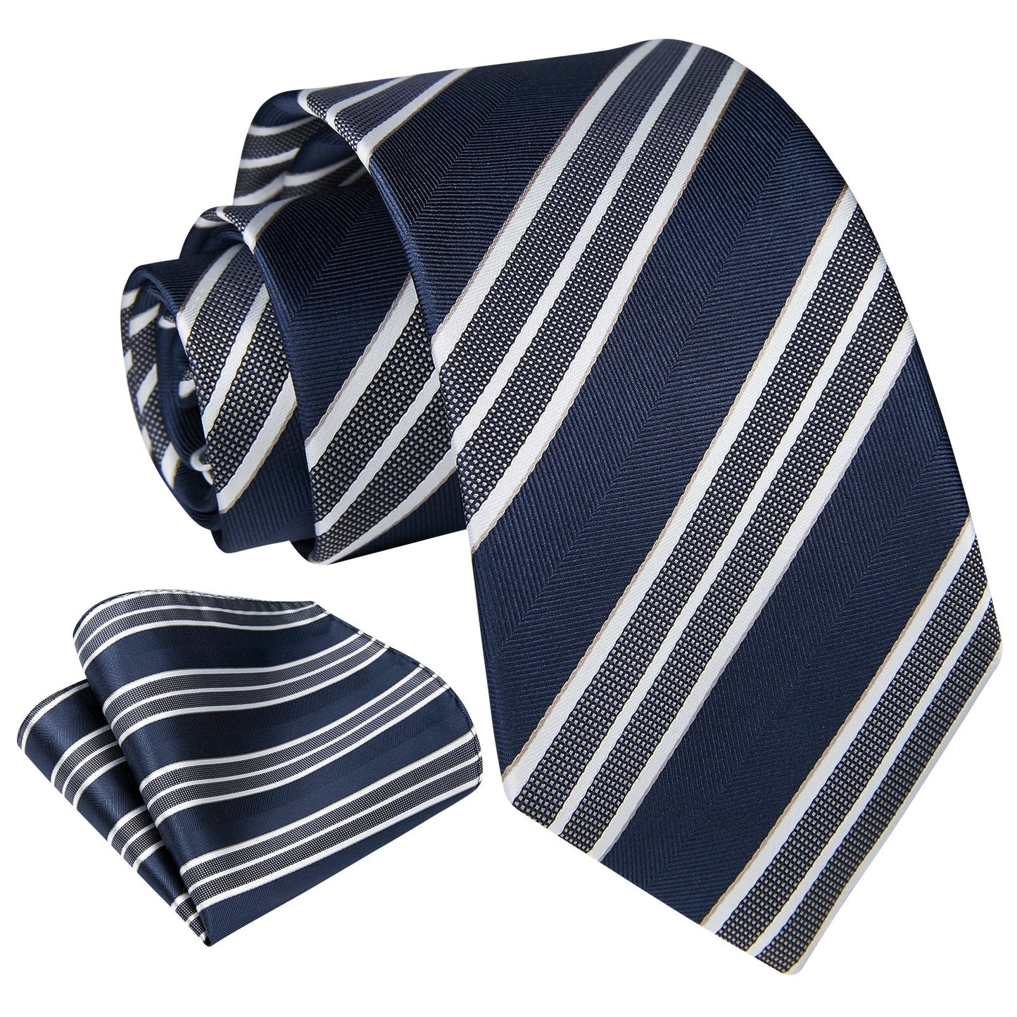 Hisdern Navy White Striped Business Tie Set