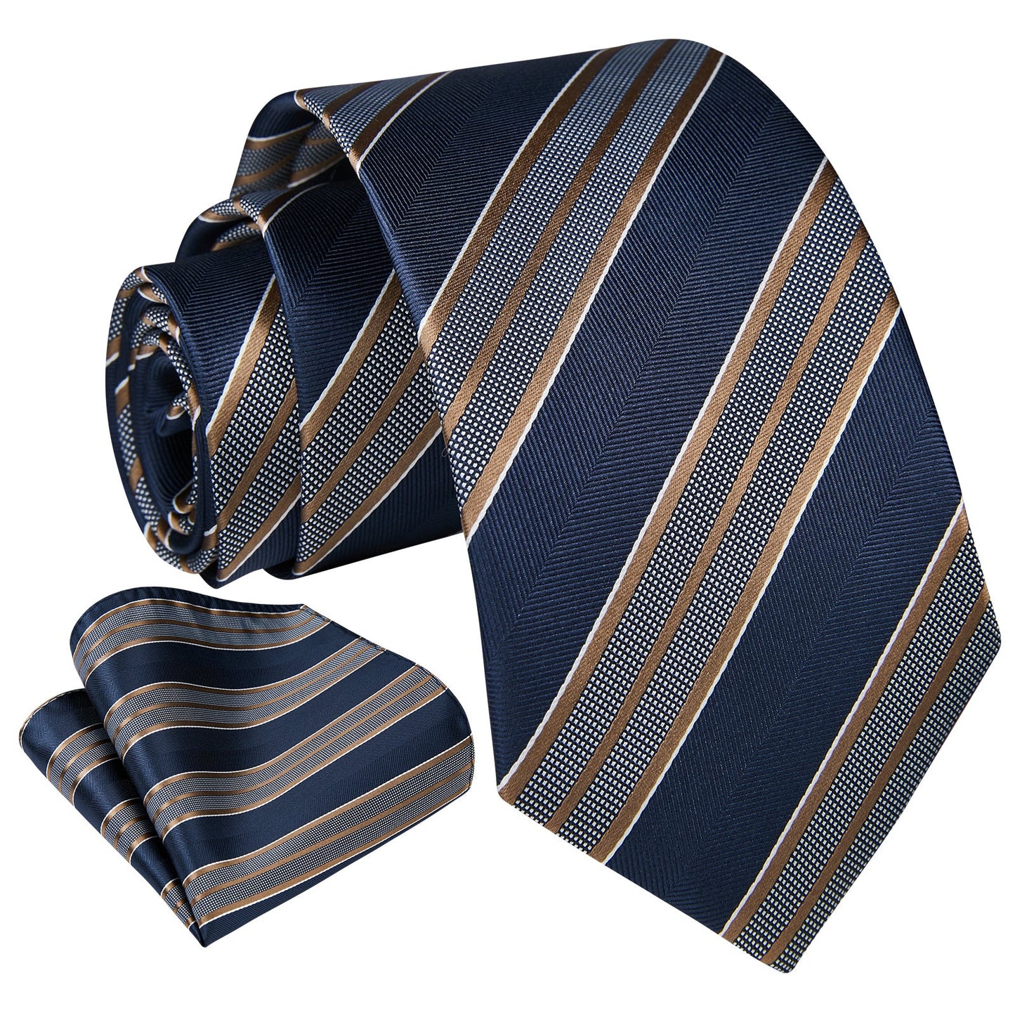 Hisdern Navy Brown Striped Business Tie Set