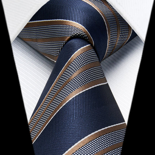 Hisdern Navy Brown Striped Business Tie Set
